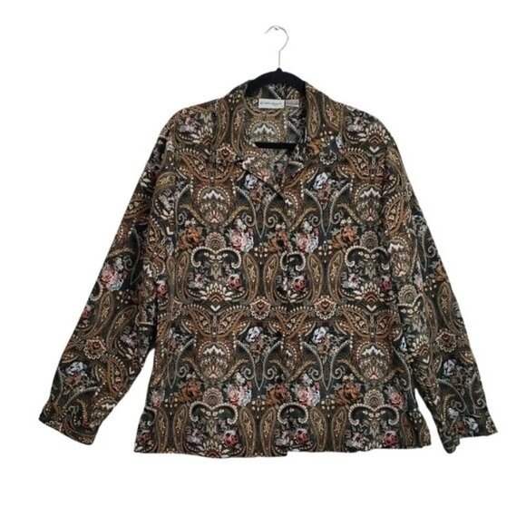 Claudia Richard Vintage Long Sleeves Button up Paisley Print Blouse Size Large - Picture 11 of 11